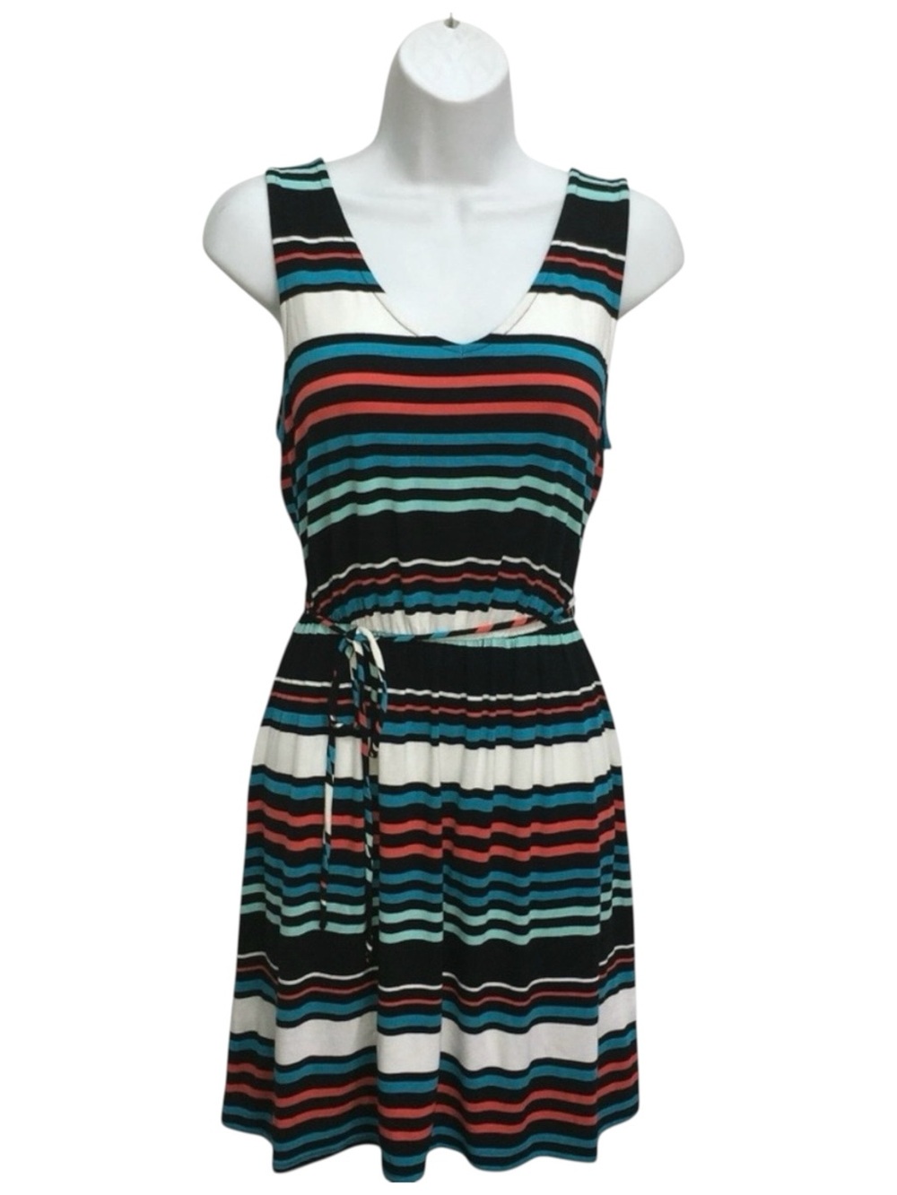 Merona Striped Multicolored V-Neck Sleeveless Stretchy Dress - Women’s Medium